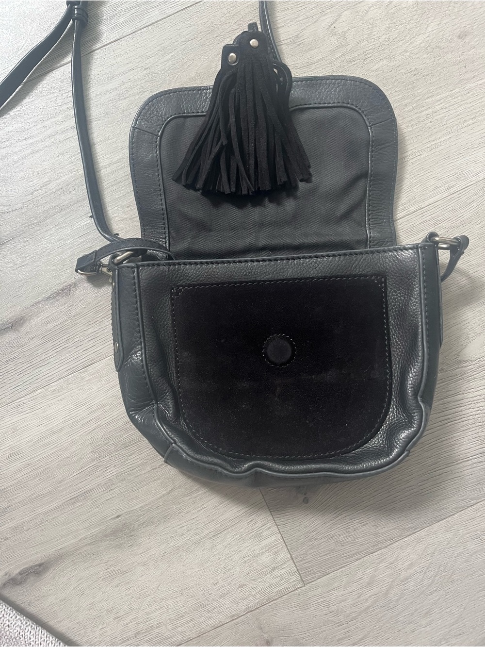 Frye Black Leather Crossbody with Tassel Detail - Picture 4 of 11